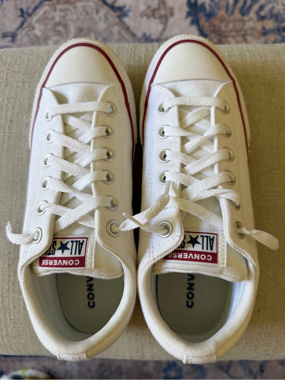 Converse White Low-Top Sneakers with Red Trim